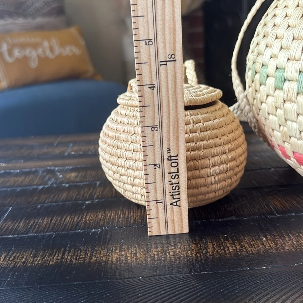 Baskets Round Pair Woven Lid Long Straps & added 3 more! (5 total)